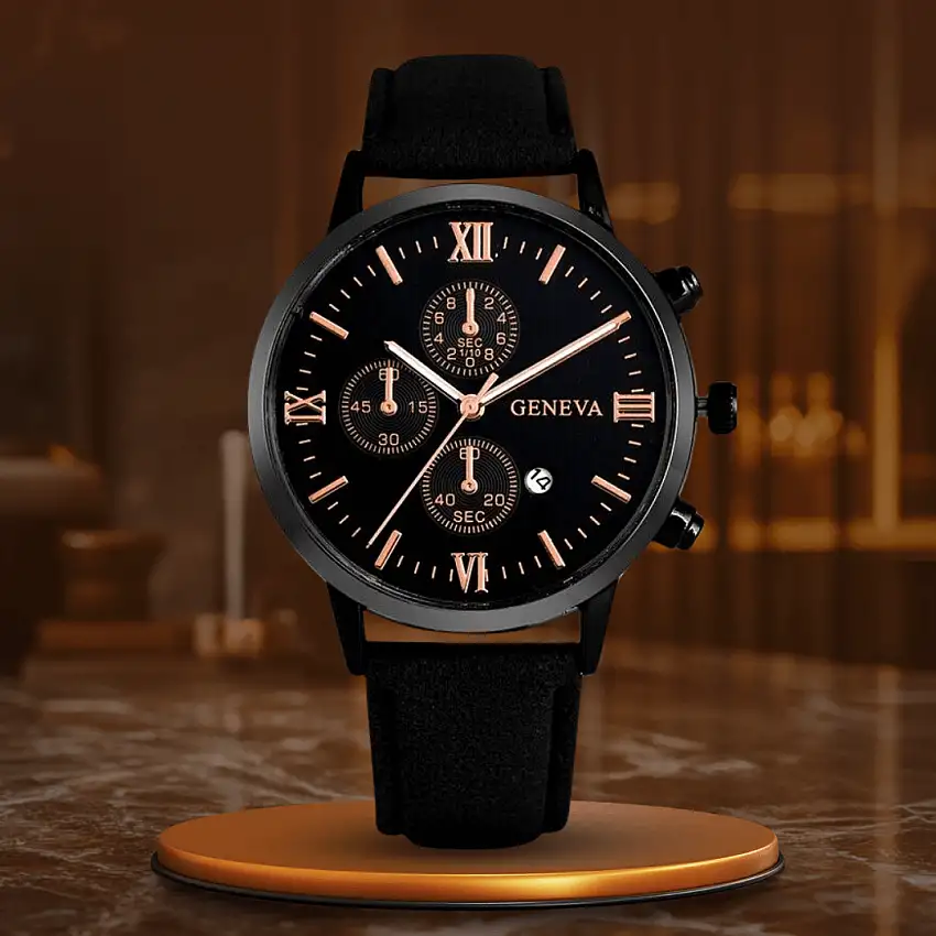 Elegant Analog Quartz Watch with Leather Strap