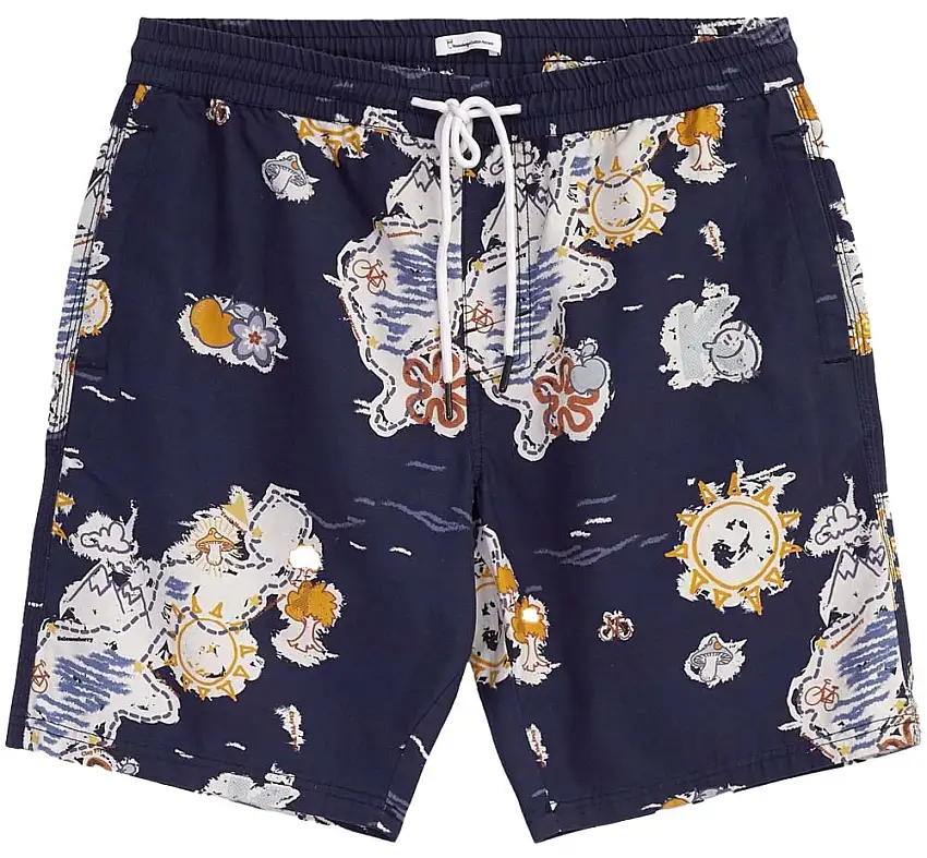 Knowledge Cotton Apparel Men's Boardwalk Shorts With Elastic Waist Night Sky