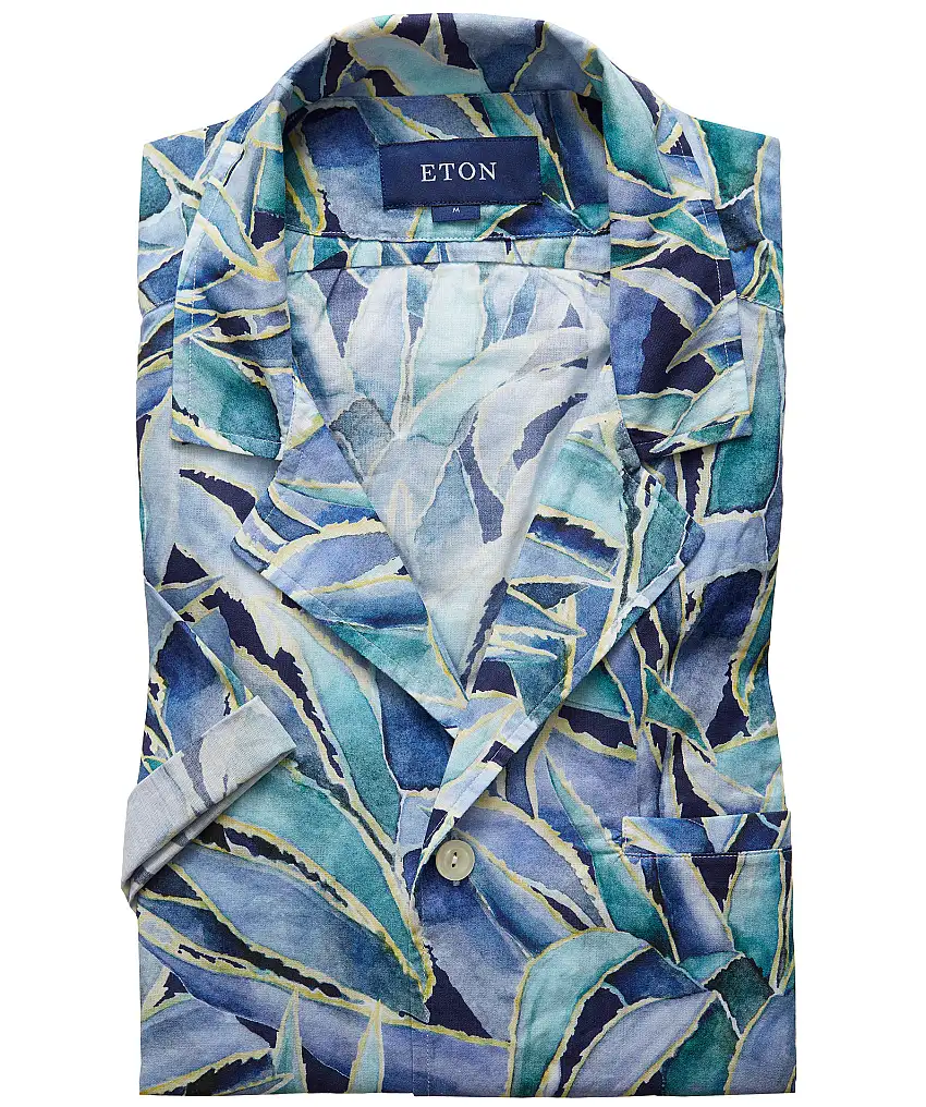 Eton Short Sleeve Slim - Blå