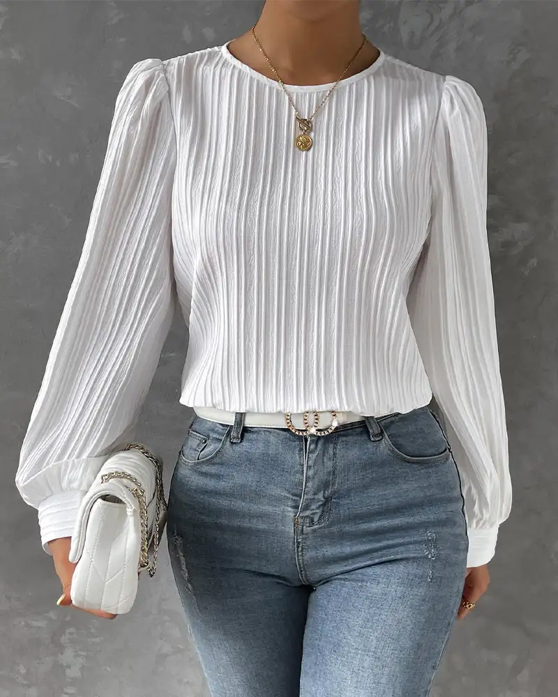 Lantern Sleeve Solid Blus
