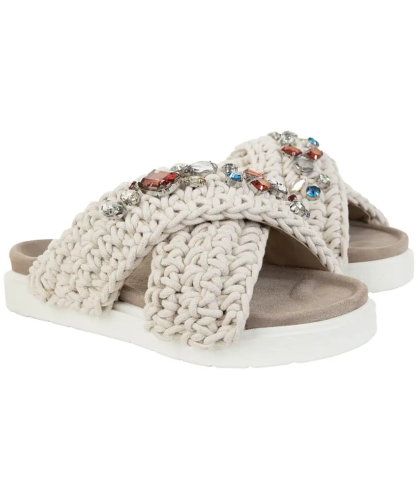Inuikii Slipper woven stones - Vit
