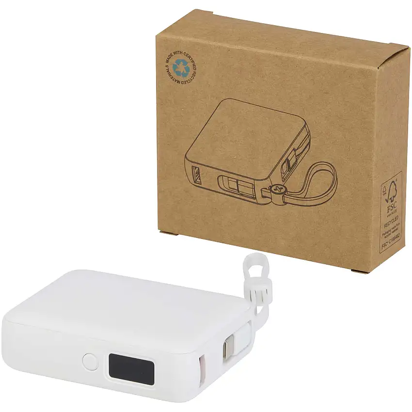 Acrux 10 000 mAh 35 W powerbank för surfplattor med inbyggd Type-C-kabel – tillverkad av återvunnen plast