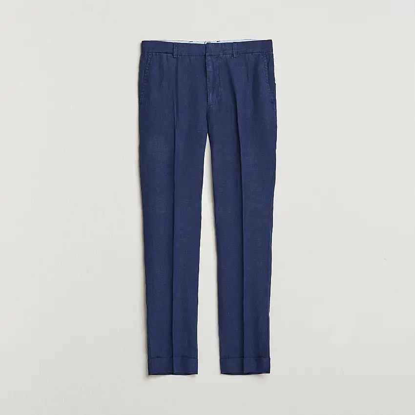 Linen Pleated Trousers Navy