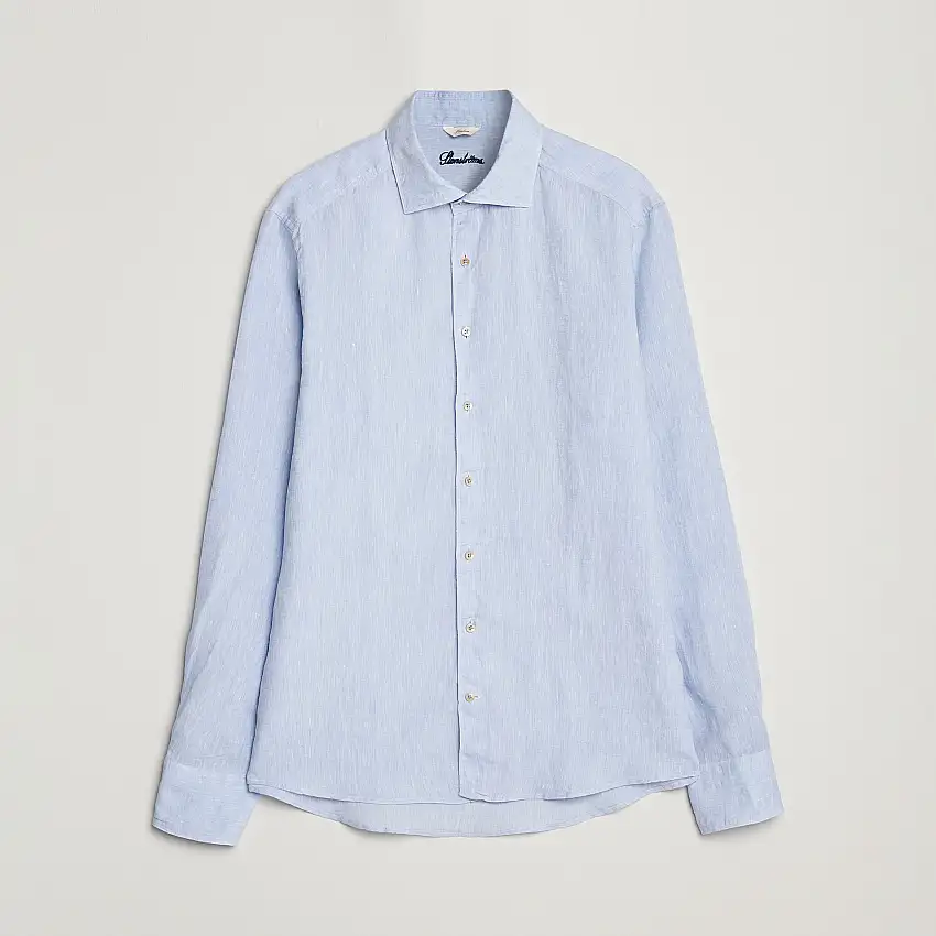 Slimline Cut Away Linen Shirt Light Blue
