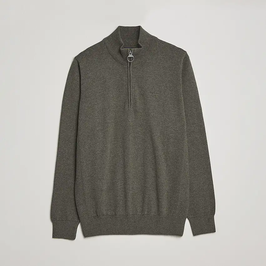 Cotton Half Zip Olive Marl