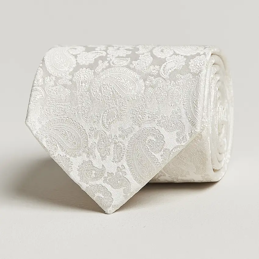 Silk Tonal Paisley Tie 8 cm Cream