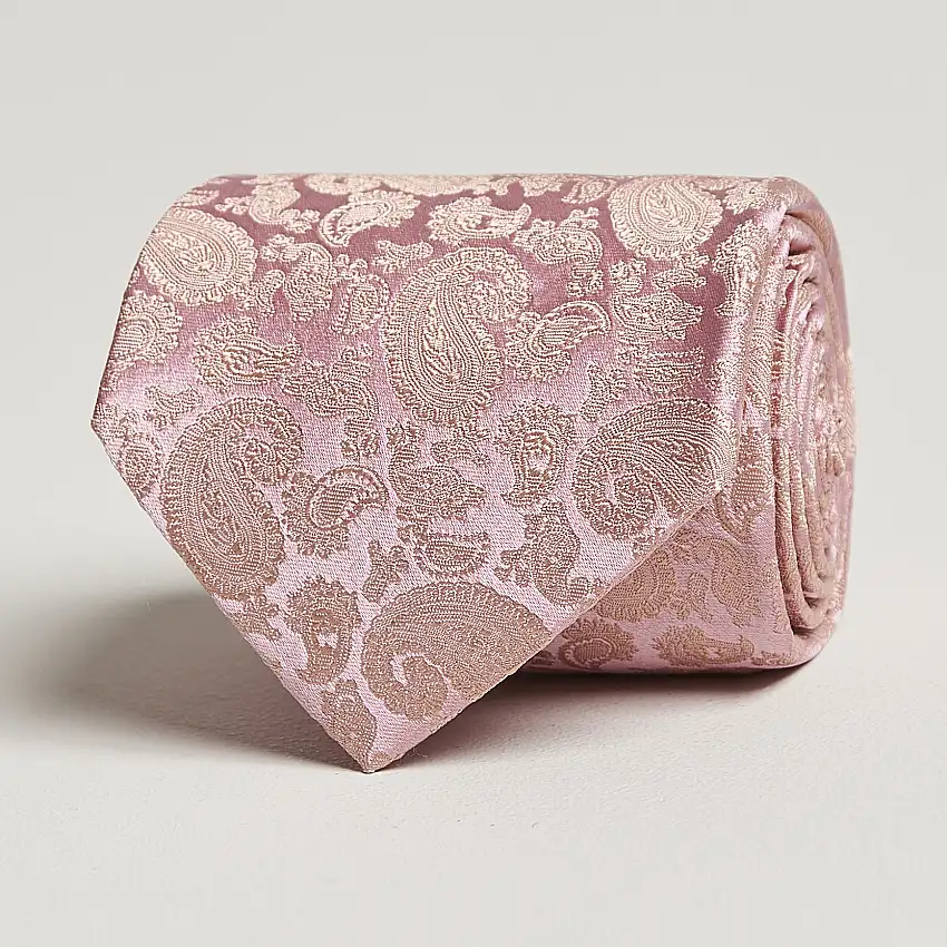 Silk Tonal Paisley Tie 8 cm Powder Pink