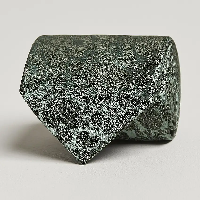 Silk Tonal Paisley Tie 8 cm Olive
