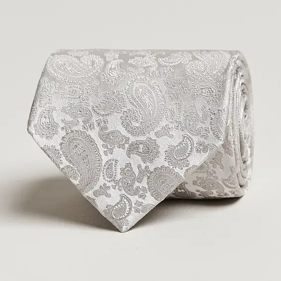Silk Tonal Paisley Tie 8 cm Silver