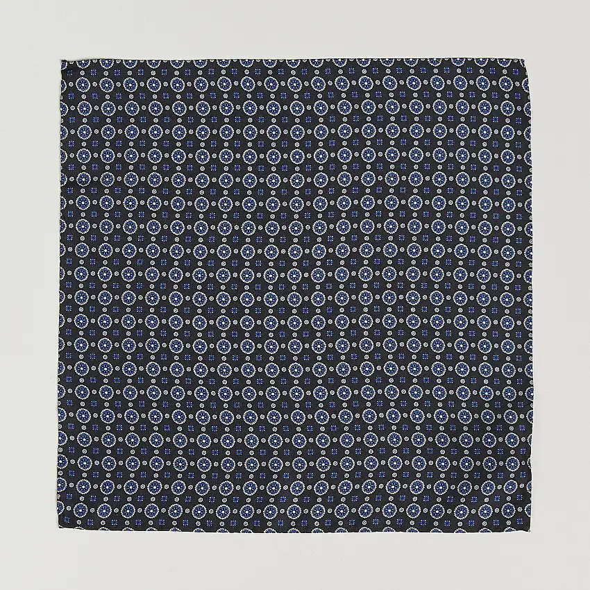 Medallion Silk Pocket Square Black