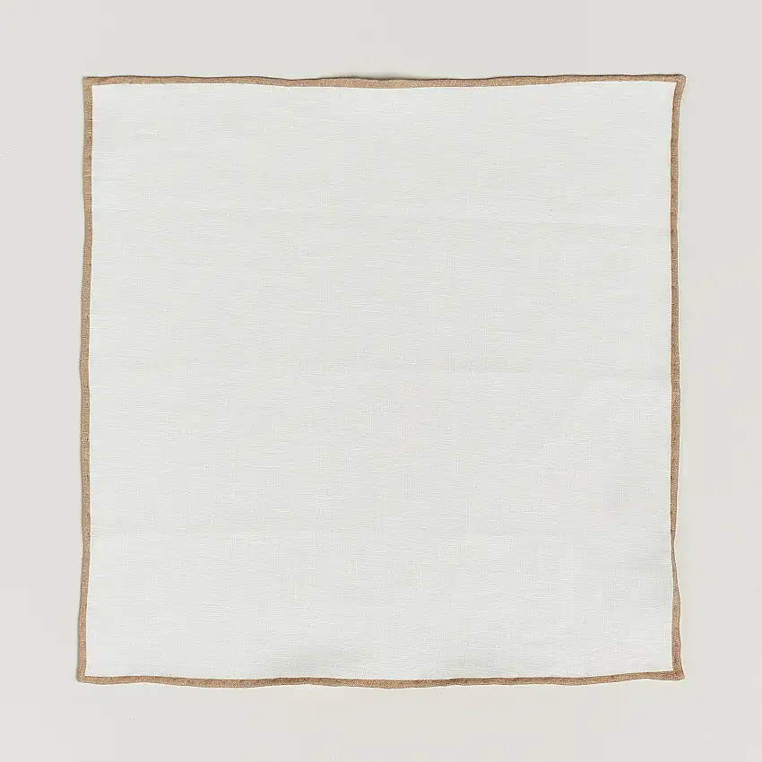 Linen Paspoal Pocket Square Sand/White