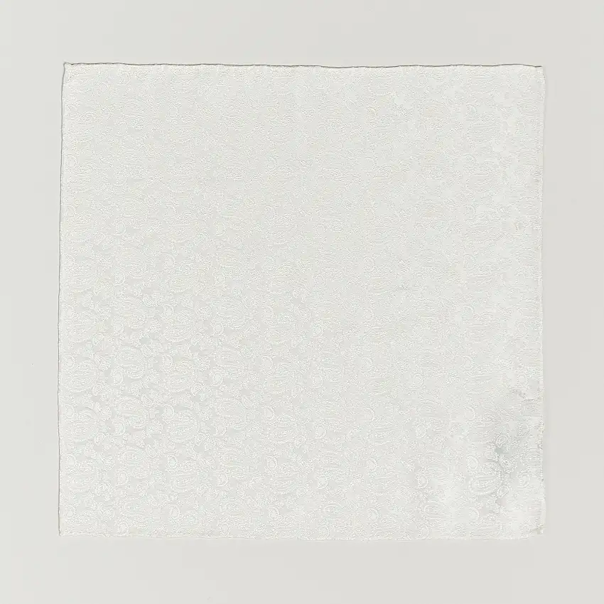 Tonal Paisley Silk Pocket Square Cream