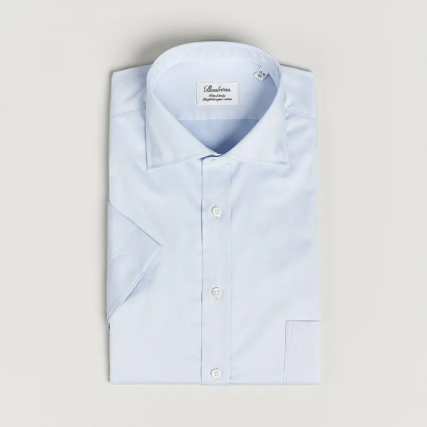 Fitted Body Short Sleeve Twill Shirt Light Blue