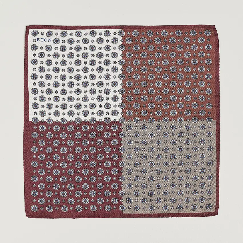 Silk Four Faced Medallion Pocket Square White Multi