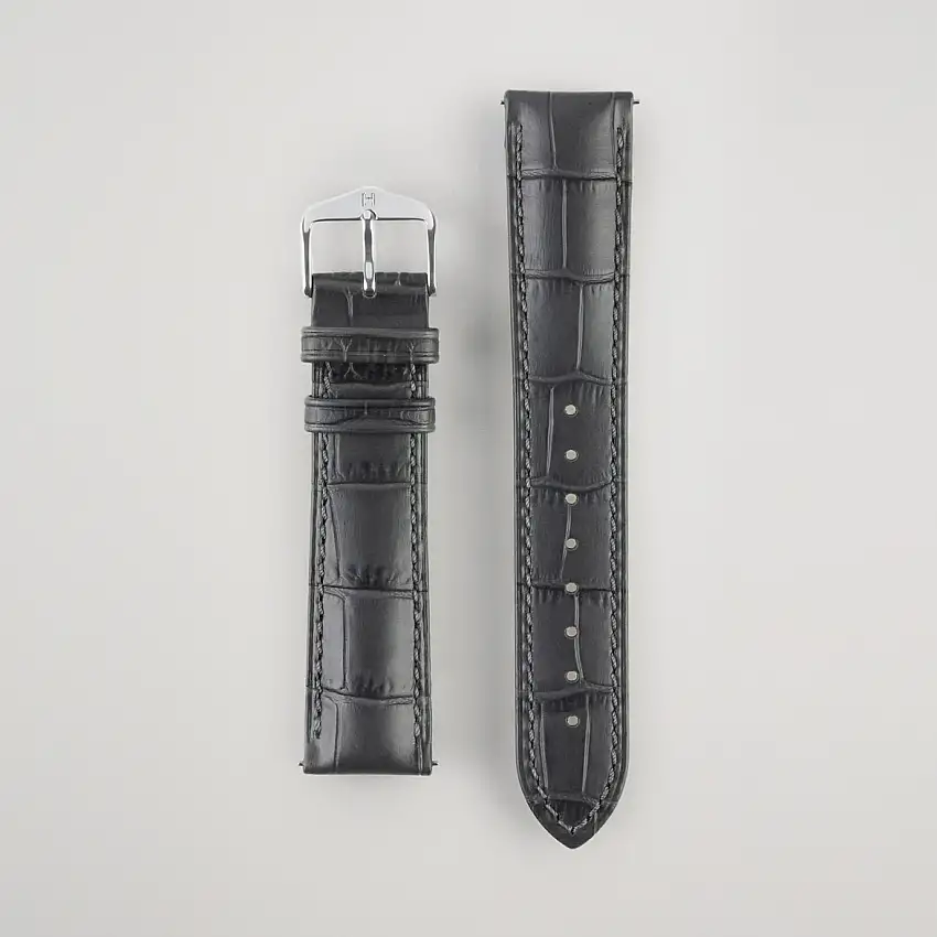 Duke Embossed Leather Watch Strap Grey