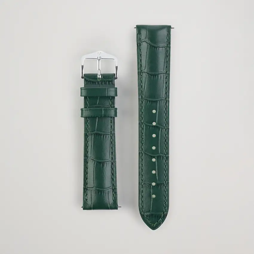 Duke Embossed Leather Watch Strap Green
