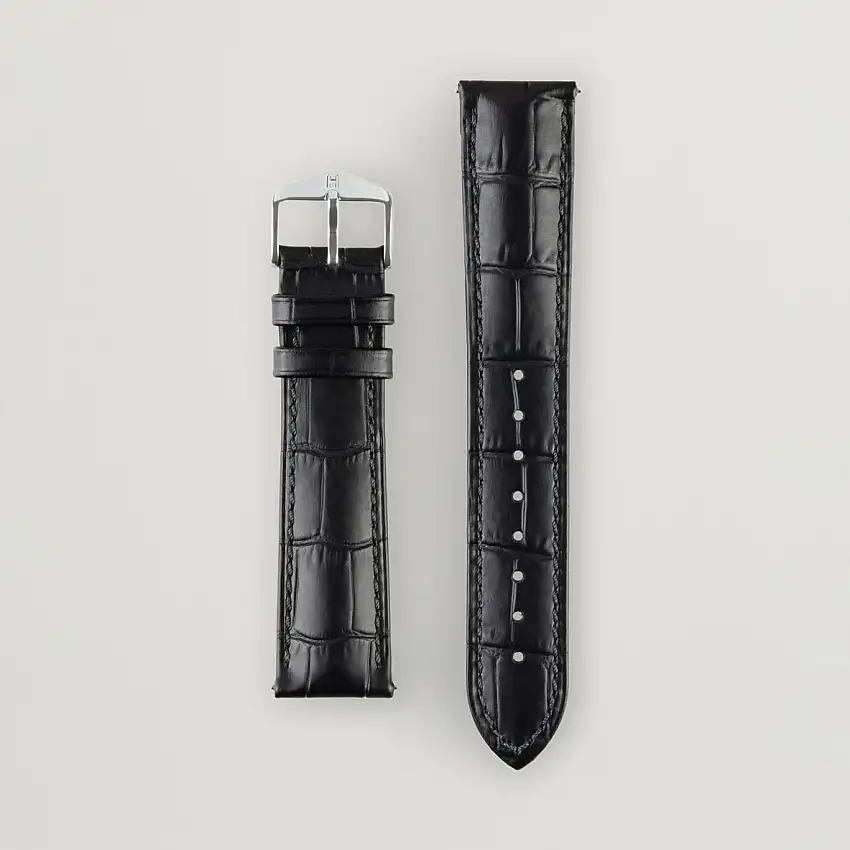Duke Embossed Leather Watch Strap Black