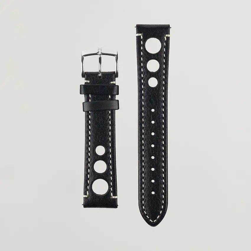 Rally Natural Leather Racing Watch Strap Black