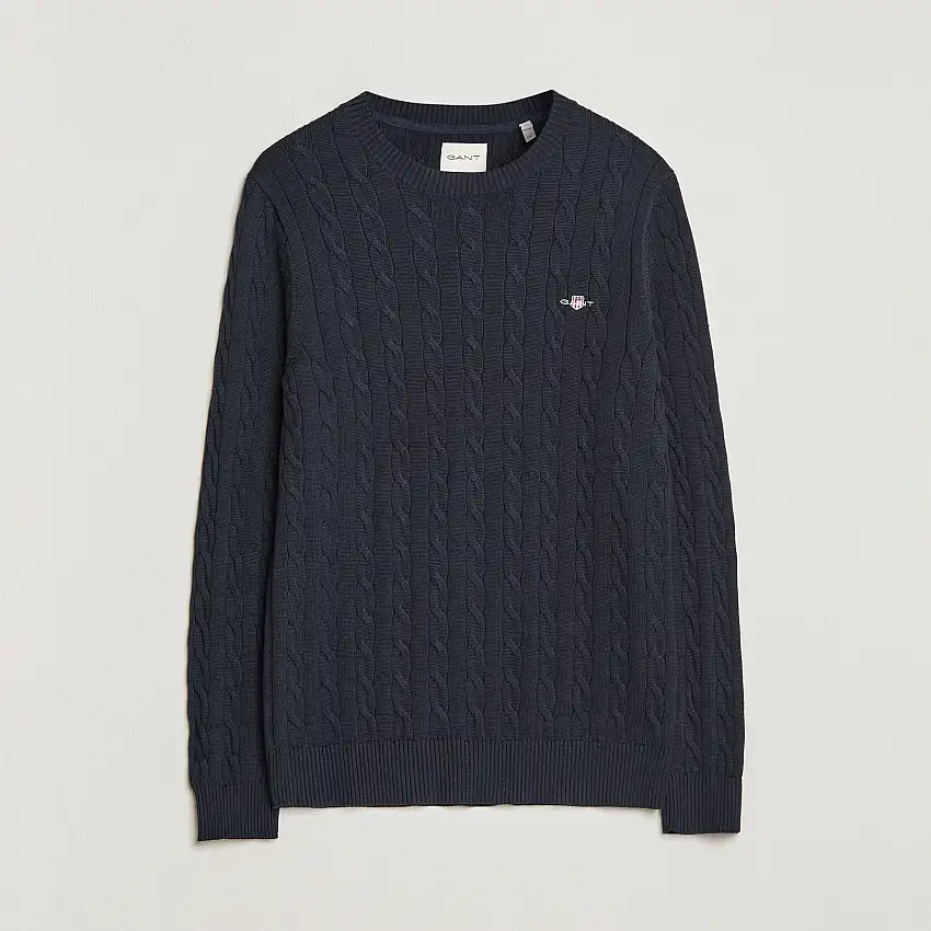 Cotton Cable Crew Neck Evening Blue
