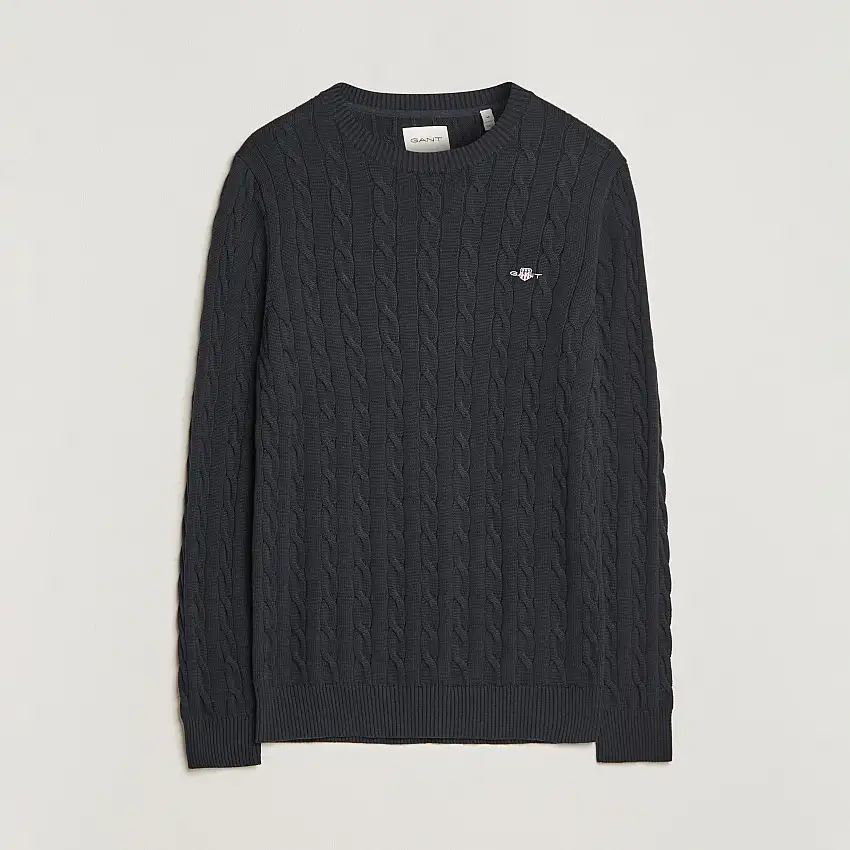 Cotton Cable Crew Neck Black