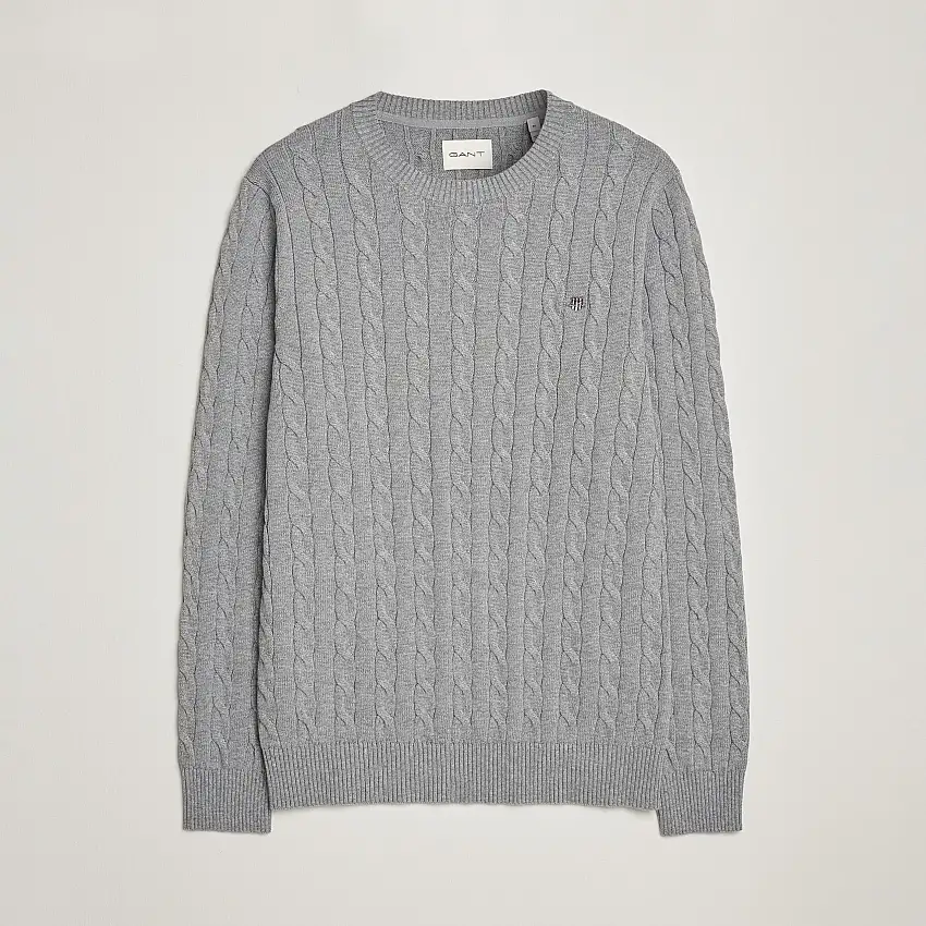 Cotton Cable Crew Neck Grey Melange