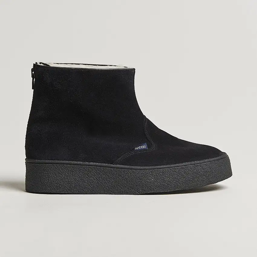 Sherling Lined Suede Curling Boot Black