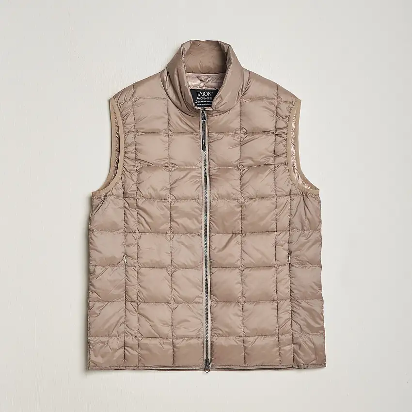 High Neck Full Zip Lightweight Down Vest Khaki