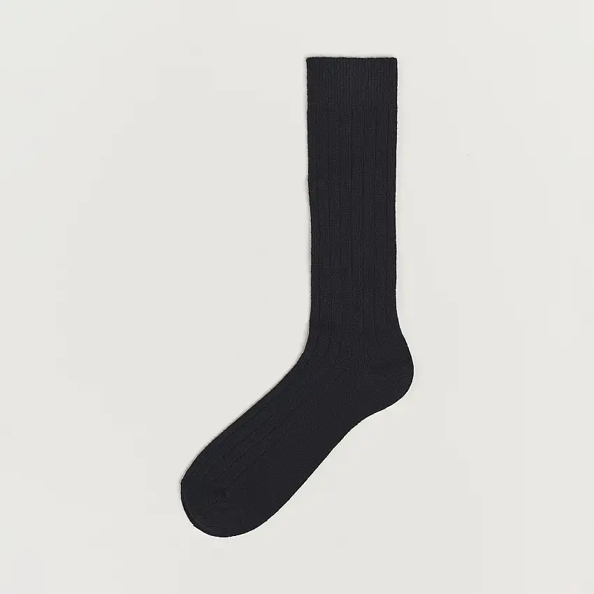 Wool/Cashmere Ribbed Socks Black