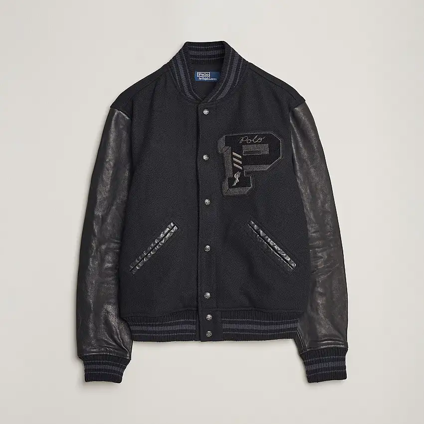 Varsity Lined Bomber Jacket Polo Black