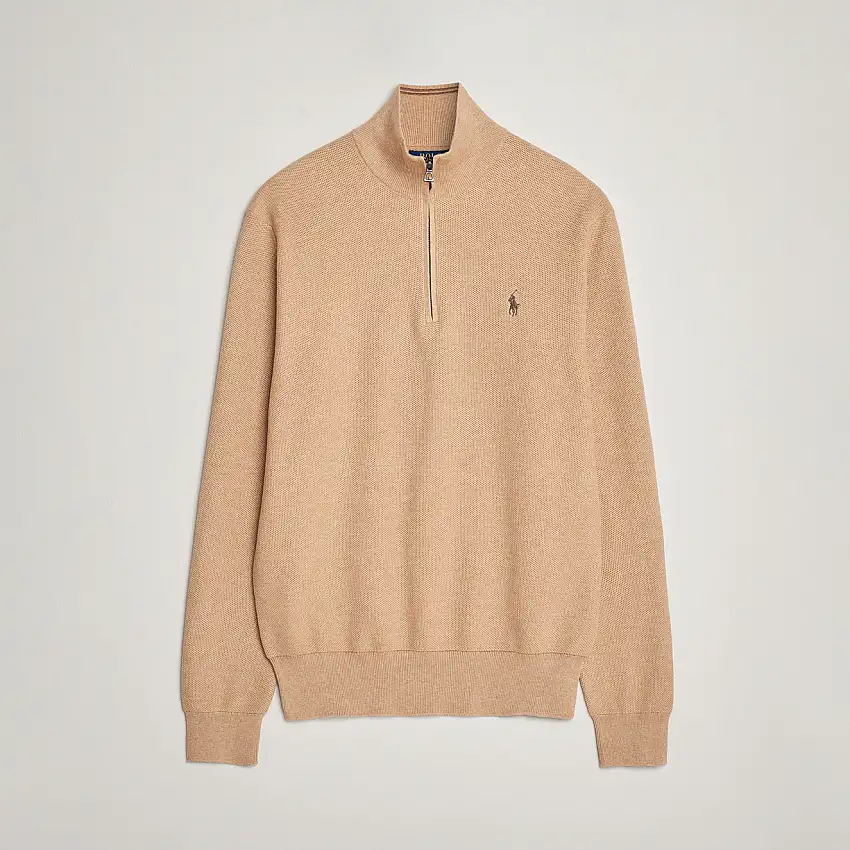 Textured Half Zip Camel Melange