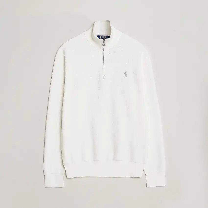 Textured Half Zip Deckwash White