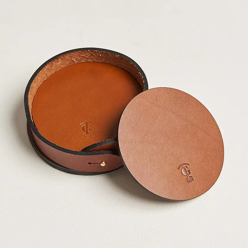 Leather Coaster Set 006 Light Brown