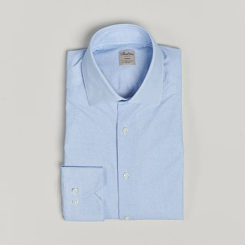 Slimline Micro Check Cut Away 4-Way Stretch Shirt Blue