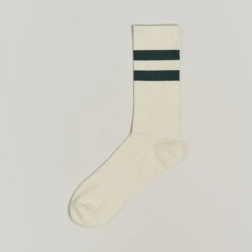 Two Stripe Cotton Socks White/Green