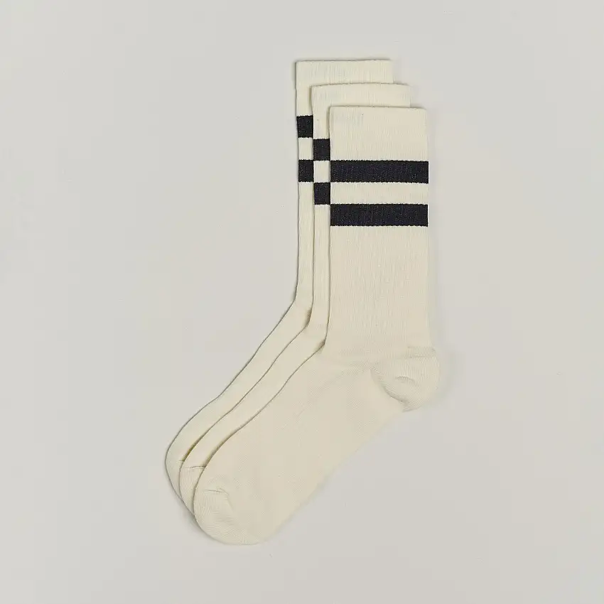 3-Pack Two Stripe Cotton Socks White/Black