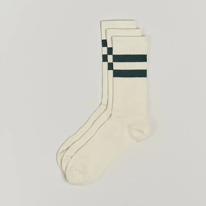 3-Pack Two Stripe Cotton Socks White/Green