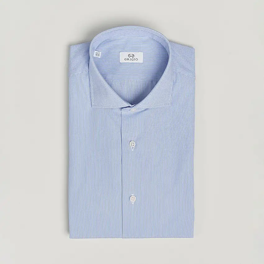 Cotton Poplin Dress Shirt Light Blue Stripe