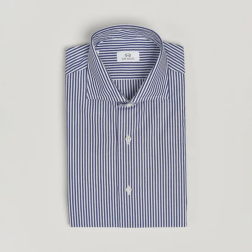 Cotton Poplin Dress Shirt Blue Stripe