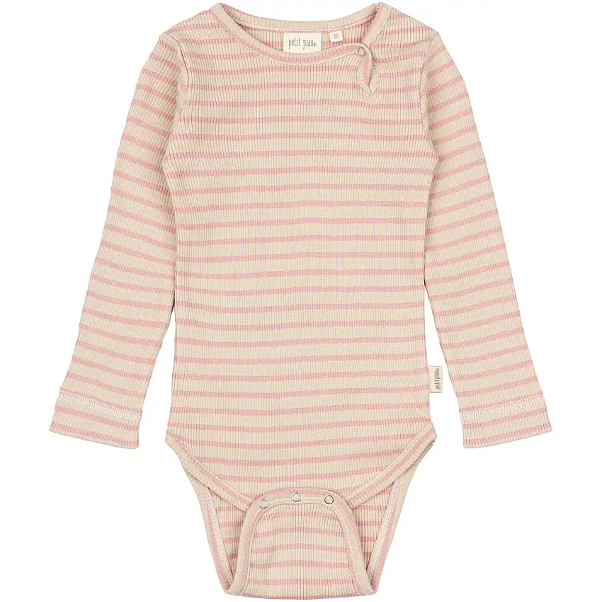 Petit Piao Bright Rose/Dark Off White Body L/S Modal Striped