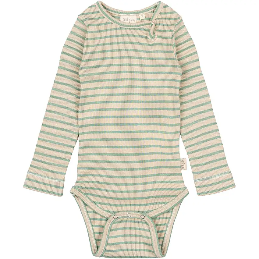 Petit Piao Granite Green/Dark Off White Body L/S Modal Striped