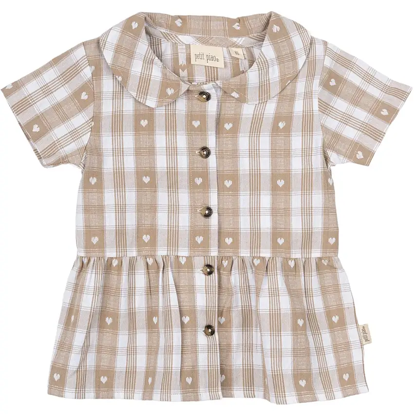 Petit Piao Off White Heart Skjorta S/S Round Woven