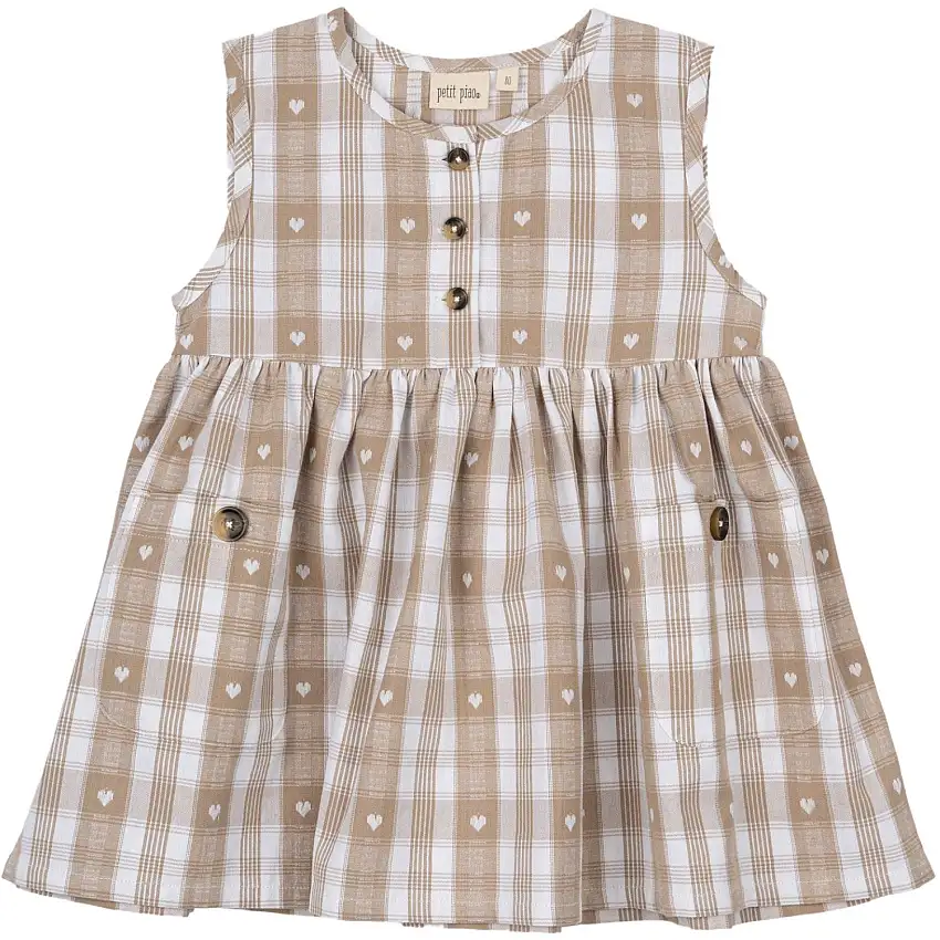 Petit Piao Off White Heart Klänning S/L Woven