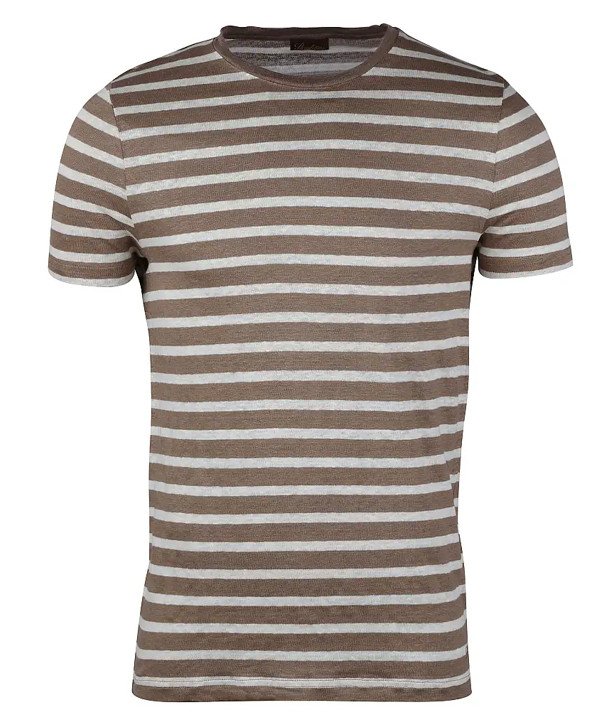 Stenströms Striped Linnen T-Shirt - Beige