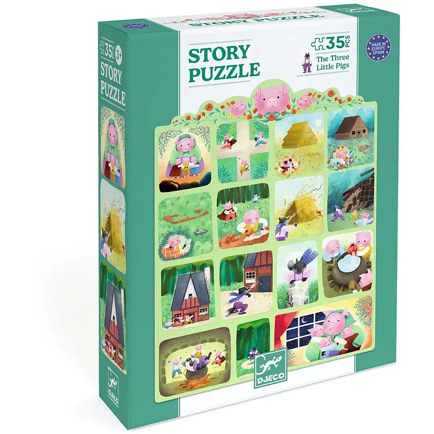 Djeco Story Puzzle, De 3 Små Grisarna - 35 Bitar
