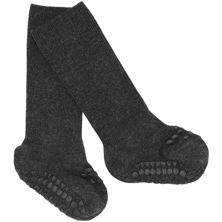 Gobabygo Dark Grey Melange Non-Slip Strumpor Bambu