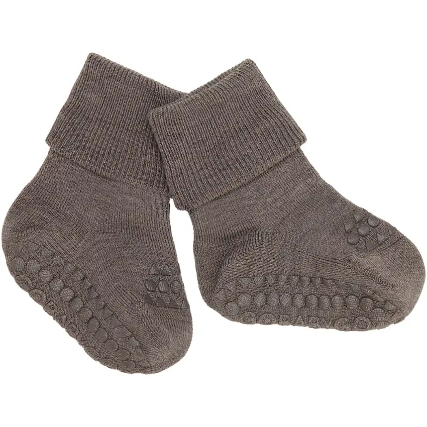 Gobabygo Brown Melange Non-Slip Strumpor I Merino Ull