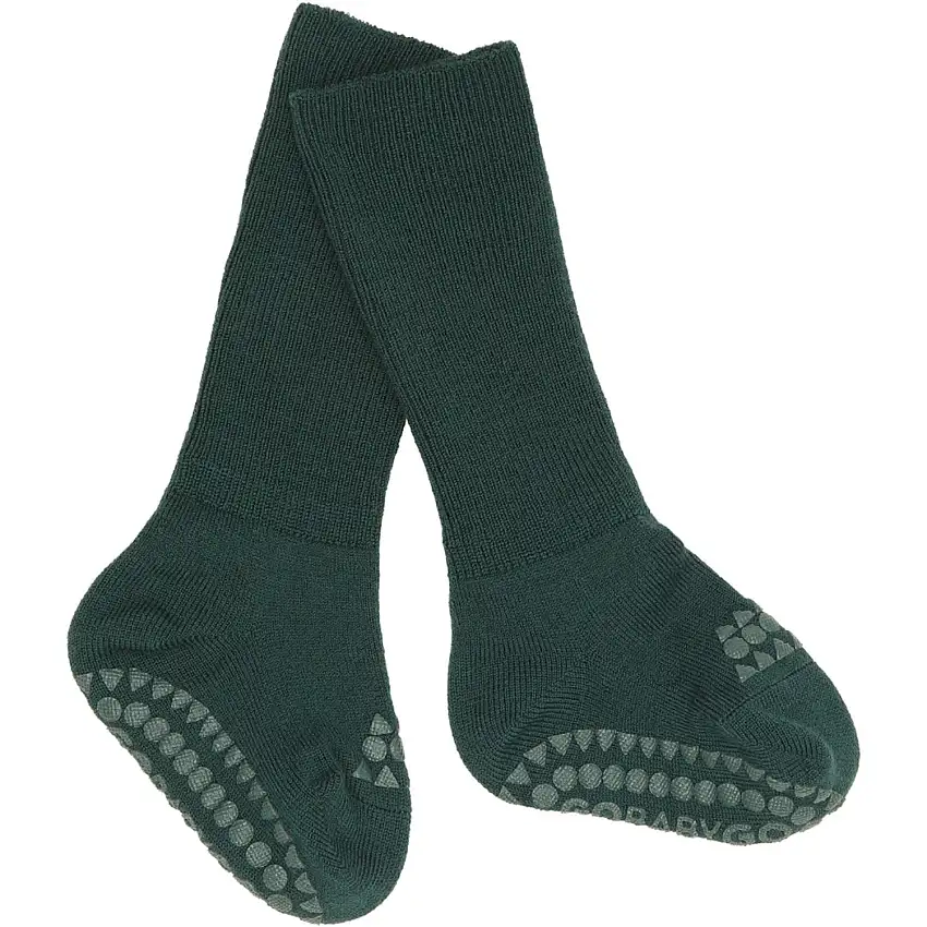 Gobabygo Forest Green Non-Slip Strumpor I Merino Ull