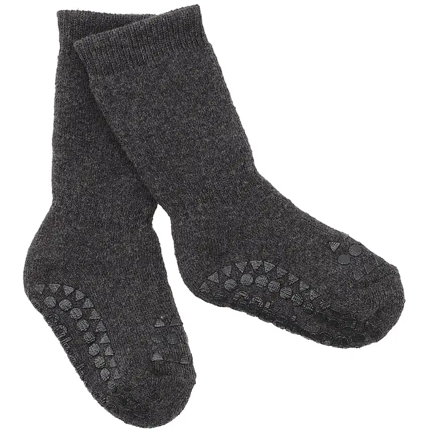 Gobabygo Dark Grey Melange Non Slip Strumpor Organic Bomull