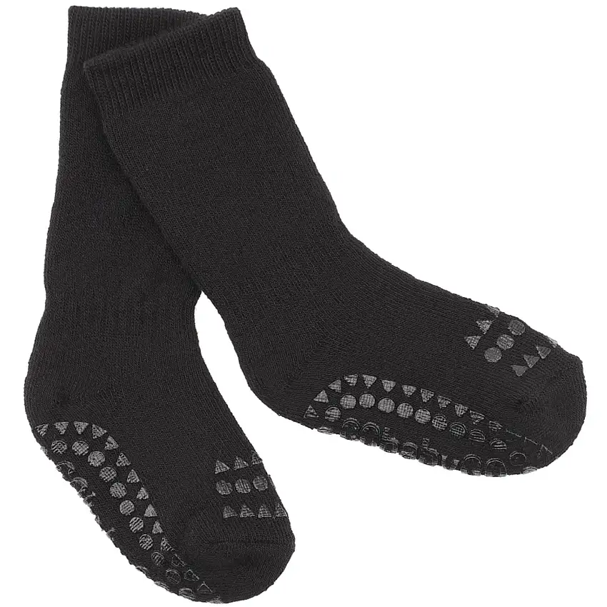 Gobabygo Black Non-Slip Strumpor Organic Terry Bomull