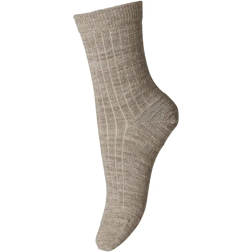 Mp Danmark Light Brown Melange Ull Rib Strumpor